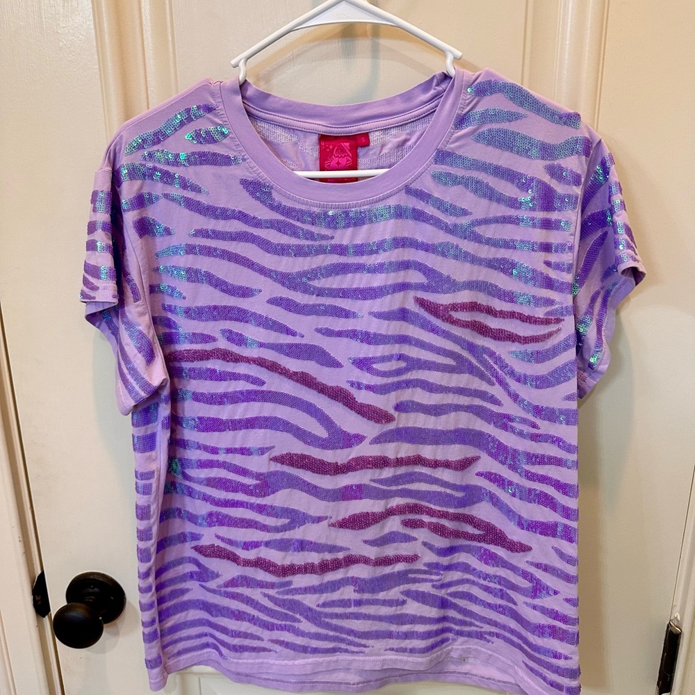 QUEEN OF SPARKLES Lavender Zebra Print Top